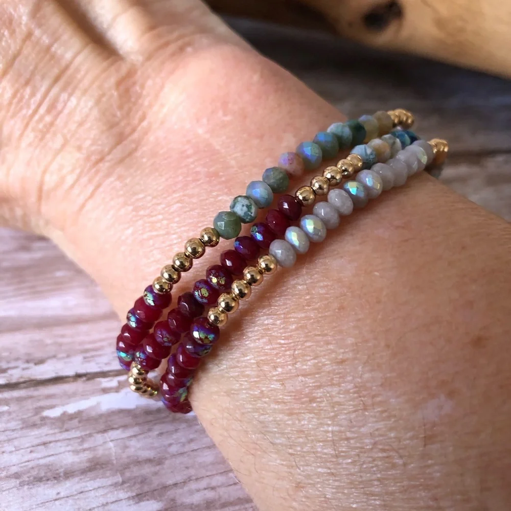Elegant Multi-Color Beaded Stretchy Bracelet Set of 3
